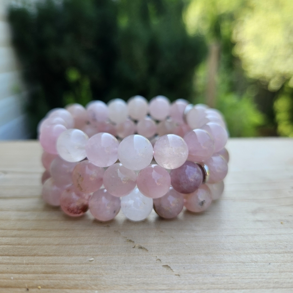 7" around - 10mm beaded Rose Quartz bracelet